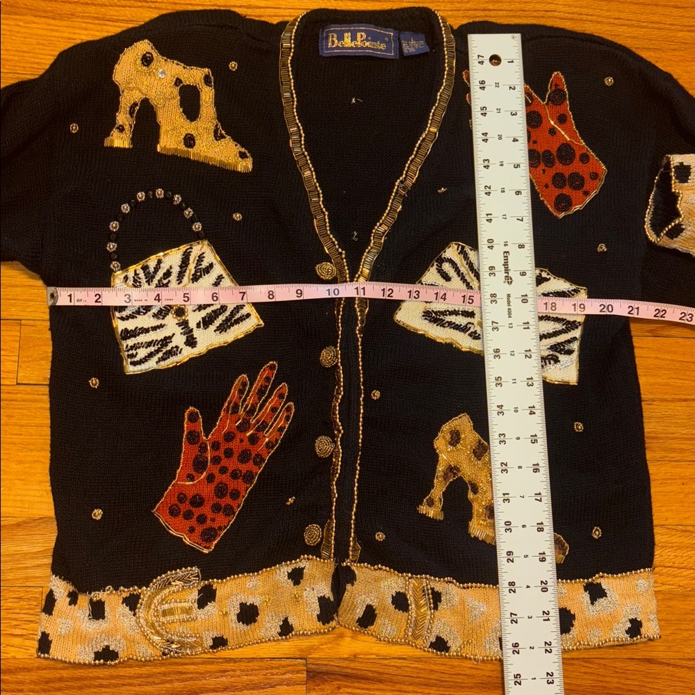 Belle Pointe Novelty Cardigan L Black Beaded Sequin Heels & Purses - Picture 5 of 9